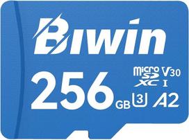 "Biwin MS210 MicroSD UHS-I" 256GB atminties kortelė - nuskaito iki 210MB/s - "A2 V30 U1" 10 klasės 4K UHD vaizdo įrašai, skirti vaizdo įrašams iš išmaniųjų telefonų, planšetinių kompiuterių ir skaitmeninių fotoaparatų "Canon Sony
