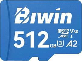 "Biwin MS210 MicroSD UHS-I" 512GB atminties kortelė - nuskaitymas iki 210MB/s - "A2 V30 U1" 10 klasės 4K UHD vaizdo įrašai, skirti vaizdo įrašams iš išmaniųjų telefonų, planšetinių kompiuterių ir skaitmeninių fotoaparatų "Canon Sony