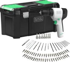 "Black+Decker reviva 12V Akku-Bohrschrauber" REVDD12ALTB (nachhaltiger Bohrschrauber aus 50% recyceltem Plastik1, 10+1 Drehmomentvorwahl, integrierter Akku, inkl. Ladegerät, 80-tlg. Zubehörset & Koffer)