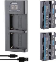 "Blumax" 2 x baterija NP-F550 / NP-F750 3500 mAh LG elementai + dvigubas įkroviklis LCD, suderinamas su "Sony" NP-F570 NP-F530, skirta blykstėms, vaizdo lempoms, lauko monitoriams
