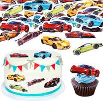 "Blumomon" 45 valgomų sportinių automobilių keksiukų priedų pakuotė "Let's Race Drive" Laimingo gimtadienio keksiukų priedų pakuotė "Fighting Cupcake