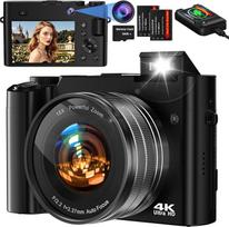 "Bofypoo" skaitmeninis fotoaparatas, 64 MP automatinio fokusavimo vaizdo kamera su dviem priekiniais ir galiniais fotoaparatais, 32G atminties kortele, 4K kompaktiškas skaitmeninis fotoaparatas su 16X skaitmeniniu priartinimu pradedantiesiems (juodas)