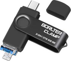"BorlterClamp" 512GB "3-in-1" OTG USB 3.0 atmintinė "Android" telefonams, nešiojamiesiems kompiuteriams ir kt. - su 3 prievadais (C tipo/MicroUSB/USB-A), skirta "Samsung Galaxy" (juoda)