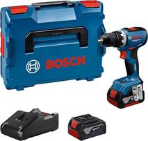 "Bosch Professional" 18 V sisteminis akumuliatorinis gręžtuvas GSR 18V-65 (bešepetėlinis variklis, galvutės ilgis 166, 2 akumuliatoriai GBA 18V 5.0Ah, įkroviklis GAL 18V-40, L-BOXX)