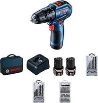 "Bosch Professional" GSB 12V-30 12V sistemos akumuliatorinis gręžtuvas (įskaitant 2 x 2,0 Ah akumuliatorių, įkroviklį GAL 1240 CV, 7 dalių medžio grąžtų rinkinį, 7 dalių metalo grąžtų rinkinį, 25 dalių grąžtų rinkinį, įrankių dėklą)