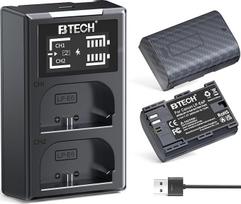 "BTECH LP-E6P" 2600 mAh baterija su 18 W USB-C PD dvigubu įkrovikliu, suderinama su "Canon EOS R5 Mark II", "R6 Mark II", EOS R, R5, R6, R7, 5D Mark IV, 90D, 80D, 6D II, 7D II fotoaparatu