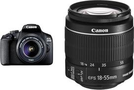"Canon EOS 2000D" veidrodinis fotoaparatas su objektyvu EF-S 18-55 F3.5-5.6 III ir EF-S 18-55 mm F3.5-5.6 is II universaliu priartinančiu objektyvu (58 mm filtro sriegis), juodas
