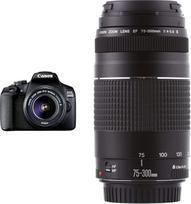 "Canon EOS 2000D" veidrodinis fotoaparatas su objektyvu EF-S 18-55 F3.5-5.6 III, juodas ir EF 75-300 mm F4.0-5.6 III priartinamuoju objektyvu (58 mm filtro sriegis), juodas