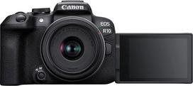 "Canon EOS R10" sisteminis fotoaparatas + RF-S 18-45 mm F4.5-6.3 is STM priartinantis objektyvas (24,2 MP, 4K vaizdo kamera, APS-C jutiklis, fotoaparatas su "Deep Learning AF II", STM, "Wi-Fi", "Bluetooth", idealiai tinka turinio kūrėjams)