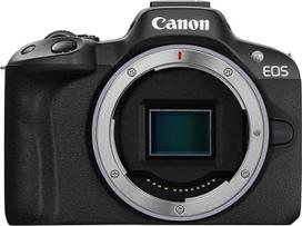 "Canon EOS R50" sisteminis fotoaparatas - veidrodinis fotoaparatas (skaitmeninis fotoaparatas su automatiniu fokusavimu + žmonių, akių, gyvūnų, transporto priemonių motyvų atpažinimu, 4K vaizdo įrašais, 15 kadrų per sekundę, "WiFi", pasukamu jutikliniu ek