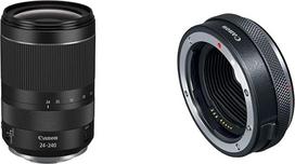"Canon" objektyvas RF 24-240 mm F4.0-6.3 is USM priartinantis objektyvas EOS R (72 mm filtro sriegis, vaizdo stabilizatorius, automatinis fokusavimas), juodas ir bajonetinis adapteris EF-EOS R su objektyvo valdymo žiedu CR-EF-EOSR, juodas