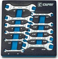 "Capri Tools Slim Mini" 11 vnt. metrinių ir SAE 3/16-9/16" 3/16-9/16" kombinuotų veržliarakčių rinkinys su mechaniniu dėklu
