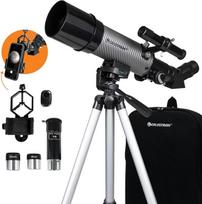 "Celestron 22007" kelioninis teleskopas 60 DX nešiojamasis refraktoriaus teleskopas su išmaniojo telefono adapteriu - idealiai tinka pradedantiesiems, su visiškai dengto stiklo objektyvais, trikoju, kuprine ir papildomais priedais, juodas/pilkas