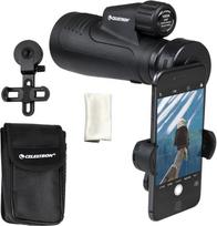 "Celestron" 72370 "Outland X 10 x 50" vandeniui atsparus monokuliaras su išmaniojo telefono adapteriu, "Bluetooth" nuotolinio valdymo pulteliu, okuliaro dangteliais ir diržo dėklu - tvirtas korpusas, BaK-4 prizmės stiklas ir daugiasluoksnė optika, juodas