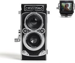 "Chuzhao" skaitmeninis fotoaparatas "Retro" su laiko nustatymu, nešiojamasis TLR senovinis 1080p FHD vaizdo įrašas 12 MP nuotraukų Automatinis fokusavimas Mini kompaktiškas skaitmeninis fotoaparatas su 16GB kortele pradedantiesiems paaugliams suaugusiesi