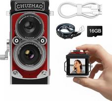 "Chuzhao" skaitmeninis fotoaparatas "Retro" su laiko nustatymu, nešiojamasis TLR senovinis 1080p FHD vaizdo įrašas 12 MP nuotraukų automatinis fokusavimas Mini kompaktiškas skaitmeninis fotoaparatas su 16GB kortele pradedantiesiems paaugliams suaugusiesi