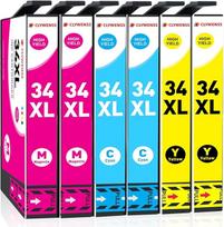 "Clywenss" 34XL spalvotų spausdintuvų kasetės, suderinamos su "Epson" 34 XL daugiapakopėmis kasetėmis, skirtomis "Workforce Pro" WF-3720 WF-3725 WF-3720DWF WF-3725DWF WF3720 WF-3725DWF WF3725 rašalo kasetėmis, 6 vnt.