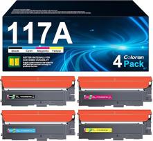 "Coloran 117A" tonerių rinkinys, suderinamas su HP 117A W2070A tonerio kasete, skirta HP spalvoto lazerio MFP 178nwg 179fwg 150nw 179fw 150a 178nw W2070A W2071A W2072A W2073A spausdintuvui (juoda, žydra, geltona, purpurinė)