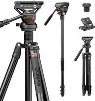 "Coman Premium" fotoaparato monopodas DSLR vaizdo kamerai, profesionalus aliuminio kelionių trikojis su 360 laipsnių skysta galvute su 1/4" tvirtinimo varžtu, greito atleidimo plokštele, išlaiko iki 8 kg svorį