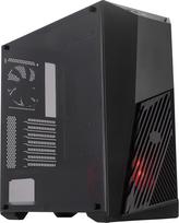 "Cooler Master MasterBox K501L" - ATX kompiuterio korpusas su kampine ventiliacija, raudonu LED apšvietimu, skaidriu šoniniu skydeliu ir lanksčiomis oro srauto konfigūracijomis, juodas
