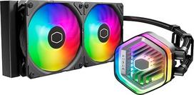 "Cooler Master MasterLiquid Atmos 240 Black" CPU vandens aušintuvas - AIO vandens aušinimas, dviejų kamerų siurblys, iš anksto sumontuoti "Sickleflow 120 Edge" ventiliatoriai, adresuojamas Gen 2 RGB, LGA1700 ir AM5 - juodas