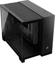 "Corsair 2500X Small-Tower mATX dviejų kamerų kompiuterio korpusas - grūdintas panoraminis stiklas - suderinama su atvirkštinio jungimo pagrindine plokšte - nėra ventiliatorių - juodas/obsidianinis aliuminis