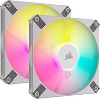 "Corsair AF120 RGB SLIM", 120 mm PWM ventiliatoriaus komplektas su dinaminiu guoliu, plonas profilis mažiems korpusams, iki 2000 aps/min, 8 adresuojami RGB šviesos diodai, dviguba pakuotė su "Lighting Node CORE" - balta