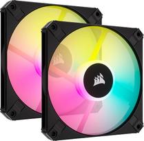 "Corsair AF120 RGB SLIM", 120 mm PWM ventiliatoriaus komplektas su dinaminiu guoliu, plonas profilis mažiems korpusams, iki 2000 aps/min, 8 adresuojami RGB šviesos diodai, dviguba pakuotė su "Lighting Node CORE" - juoda