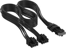 "Corsair Elite Premium Type 4" viengubo apvalkalo 2x 8 kontaktų ir PCIe 12V-2x6 600 W maitinimo šaltinio kabelis - trijų sluoksnių tinklinis "Paracord" dizainas, plokščios kabelio šukos, suderinamas su 4 tipo maitinimo šaltiniais - juodas