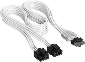 "Corsair Elite Premium Type 4" viengubo apvalkalo 2x 8 kontaktų ir PCIe 12V-2x6 600 W maitinimo šaltinio kabelis - trijų sluoksnių tinklinis paracord dizainas, plokščios kabelio šukos, suderinamas su 4 tipo maitinimo šaltiniais - baltas
