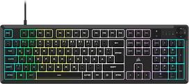 "Corsair K55 CORE RGB Membrane Wired Gaming Keyboard" - tyli, jautriai reaguojanti jungikliais - atspari purslams - dešimties zonų RGB - daugialypės terpės klavišai - suderinama su "iCUE" - QWERTZ DE - PC, Mac - juoda