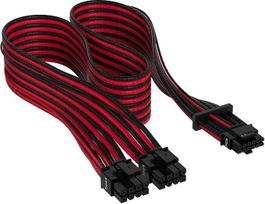"Corsair Premium" 600W PCIe 5.0 / Gen 5 12VHPWR maitinimo šaltinio kabelis - tinka 4 tipo maitinimo šaltiniams per du 8 kontaktų PCIe prievadus - 12+4 kontaktų vyriškas - tinklinis "Paracord" apvalkalas - juodas/raudonas