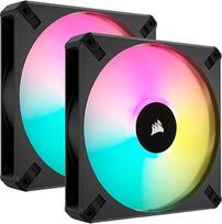 "Corsair" iCUE AF140 RGB ELITE 140 mm PWM dvigubo ventiliatoriaus komplektas - aštuoni RGB šviesos diodai "Pro Fan" - "AirGuide" technologija - "Fluid Dynamic Bearing" - apima "iCUE Lighting Node CORE" valdiklį - juodas