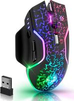 "Defender Oneshot" belaidė žaidimų pelė - 2,4 GHz belaidė, 3200 DPI, RGB, 5 programuojami mygtukai, "Fire" mygtukas, 100 valandų veikianti baterija, USB-C, ergonomiška, skirta kompiuteriams, nešiojamiesiems kompiuteriams, žaidimams