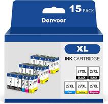 "Denvoer 27XL" daugiapakopė pakuotė, suderinama su "Epson 27" daugiapakope pakuote, skirta "Espon Workforce WF-3620 WF-3640 WF-7610 WF-7710 WF-7720 WF-7620 WF-7715 WF-7110 WF-7210 (6 juodos, 3 žydros, 3 purpurinės, 3 geltonos spalvos)