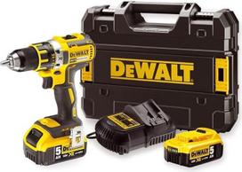 "DeWalt XR 5Ah" akumuliatorinis gręžtuvas/suktuvas (akumuliatorinis gręžtuvas su dviejų greičių pilnavidure metaline pavara ir bešepetėlinio variklio technologija, puikiai tinka ilgalaikiam naudojimui / 1 x akumuliatorinis atsuktuvas Li-Ion 18 V + 2 akumu