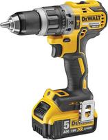 "DeWalt" akumuliatorinis smūginis gręžtuvas / plaktuvas (18 V, 5 Ah, su LED darbo lempa, bešepetėlinis variklis, dviejų greičių metalinė pavara, 2 akumuliatoriai, greitasis įkroviklis ir "Tstak" dėžutė), DCD796P2
