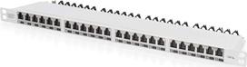 "Digitus" CAT 6A EA klasės komutacinis skydelis, ekranuotas, 0,5U, 24 prievadai RJ45, su apsauga nuo dulkių, 8P8C, pilka spalva RAL 7035