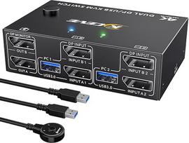"Displayport KVM" jungiklis 2 kompiuteriams 2 monitoriams 8K @ 30Hz 4K @ 144Hz, MLEEDA Dviejų monitorių KVM jungiklis su 4 USB 3.0 prievadais, skirtas 2 kompiuteriams dalytis 2 monitoriais ir klaviatūra, pele, spausdintuvu, nuotolinio valdymo laidu, pride