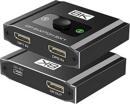 "Displayport" jungiklis 2-in-1-out, 8K@30Hz, 4K@120Hz, DP 1.4 skiriamoji geba, suderinamas su kompiuteriu, nešiojamuoju kompiuteriu, monitoriumi, monitoriumi, žaidimais, televizoriumi, NVIDIA, AMD