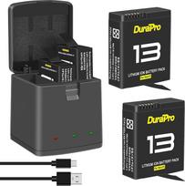 "DuraPro" 2 x 2100 mAh akumuliatorius + LED 3 lizdų laikymo dėžutė įkroviklis su C tipo prievadu, skirtas "GoPro Hero 13 Black" kameroms