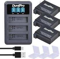 "DuraPro" 3 x 1680 mAh akumuliatorius + USB LED įkroviklis, skirtas "GoPro Hero4 Hero 4" akumuliatoriui AHDBT-401 veiksmo kamerai
