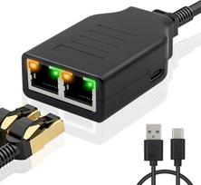 "Duttek" eterneto skirstytuvas nuo 1 iki 2 100Mbps RJ45 USB-C, skirtas Cat5/5e/6/7/8 kabeliams