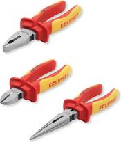 "Eclipse Professional Tools" PLIERV3PS VDE elektrikų replės, 3 dalių rinkinys - izoliuotos kombinuotos replės, šoninės žnyplės ir plokščiosios replės, skirtos elektros darbams iki 1000 V įtampos