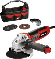 "Einhell" kampinis šlifuoklis TC-AG 125/850 rinkinys (850 W, 12 000 min-1, maks. Pjovimo gylis: 28 mm. Didžiausias disko skersmuo: 125 mm. 3 x pjovimo diskas, 1 x ašmenų šlifavimo diskas ir 1 x "Einhell" maišelis)