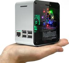 "ElectroCookie" "Raspberry Pi 3" korpusas, aliuminio mini bokšto korpusas su ventiliatoriumi ir spalvą keičiančia aplinkos šviesa (sidabrinės ir tamsiai pilkos spalvos)