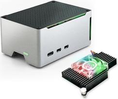 "ElectroCookie" "Raspberry Pi 5" korpusas, kompaktiškas aliuminio korpusas su aktyviuoju ventiliatoriumi (sidabrinis)