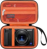 "Elonbo" dėklas "Sony ZV-1", ZV-1F, ZV-1 II skaitmeniniam fotoaparatui, 4K vaizdo transliacijos fotoaparatui Kietas kelionių laikymo krepšys Organizatorius laikiklis, tinklinis krepšys tinka baterijos įkrovikliui Atminties kortelė Juoda + oranžinė
