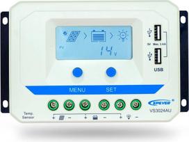"EPEVER" saulės energijos įkrovimo valdiklis su USB prievadais 12V/24V PWM saulės kolektoriaus baterijos įkrovimo valdiklis su LCD ekranu, skirtas saulės sistemai (30A VS3024AU)
