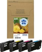 "Epson" originalios 604 ananasų daugiapakopės 4 spalvų rašalo kasetės | "EasyMail" - mažiau plastikinės pakuotės | juoda, žydra, purpurinė, geltona | 1 x 3,4 ml, 3 x 2,4 ml | originalus "Epson" rašalas, užtikrinantis optimalius rezultatus